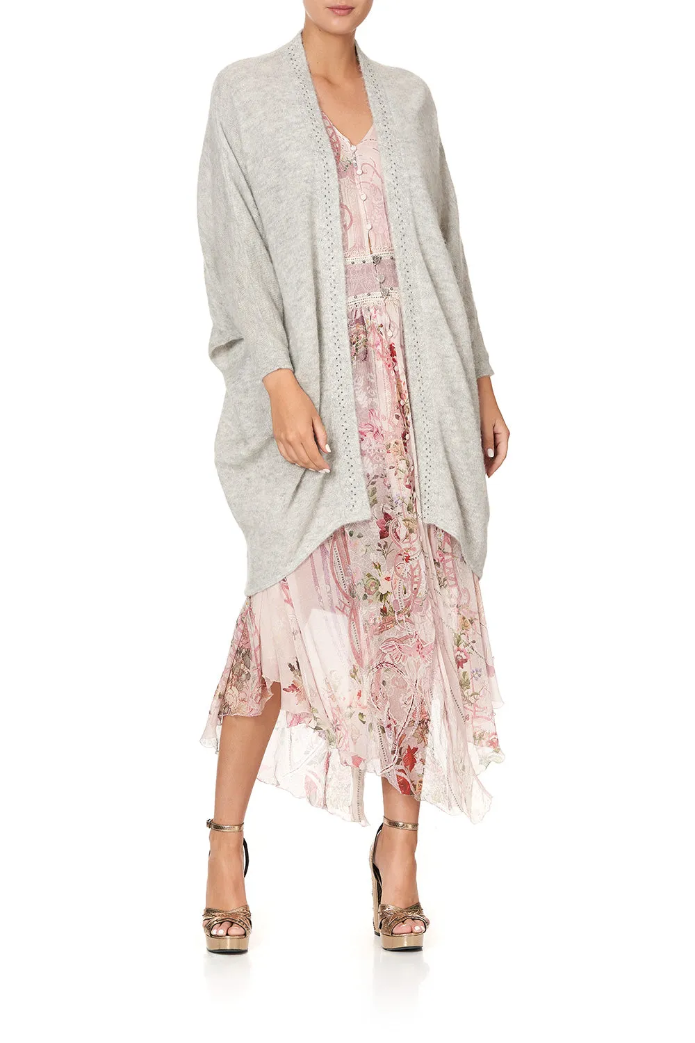 SOFT KNIT PONCHO WITH EMBROIDERY GREY ISTENANYA