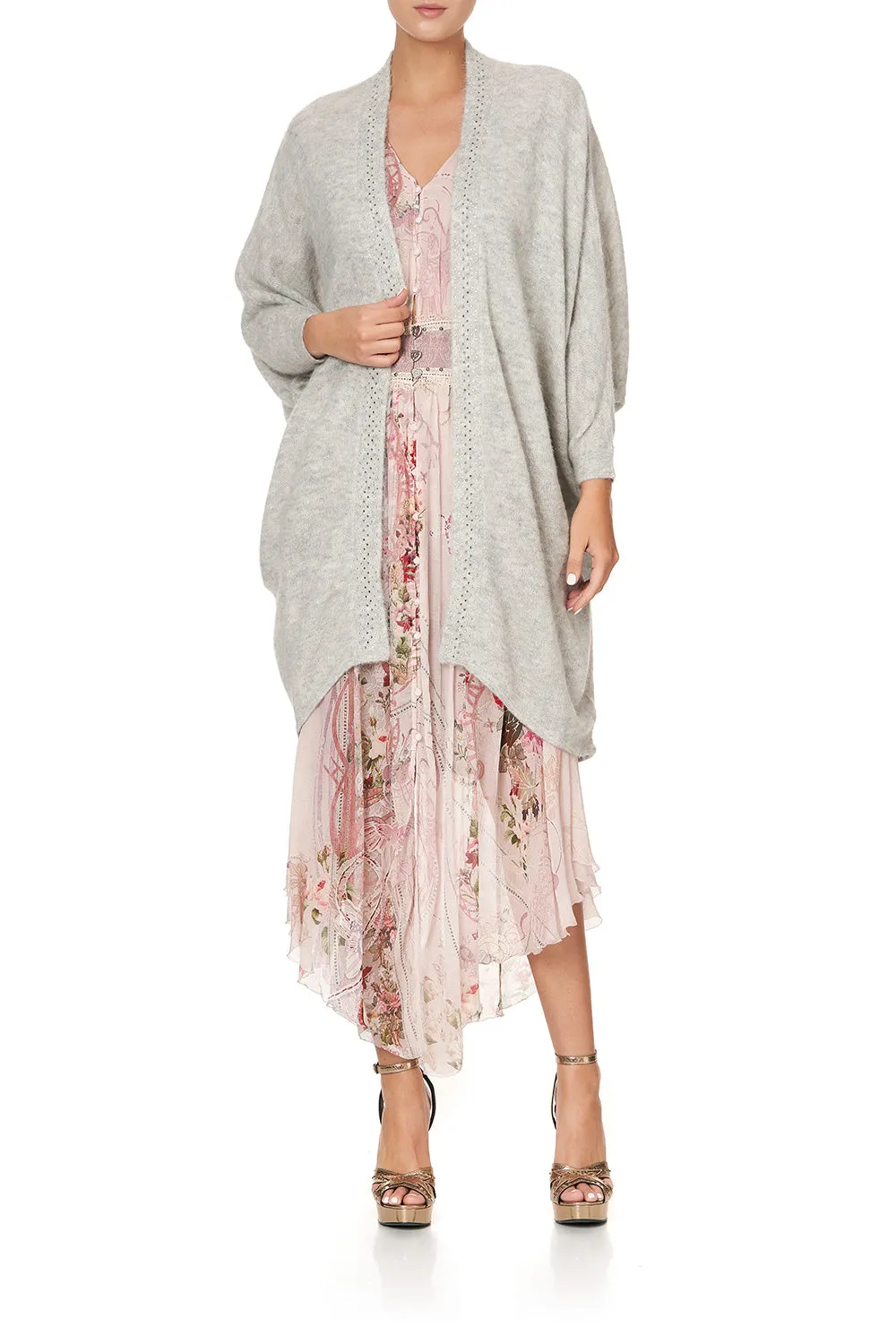 SOFT KNIT PONCHO WITH EMBROIDERY GREY ISTENANYA