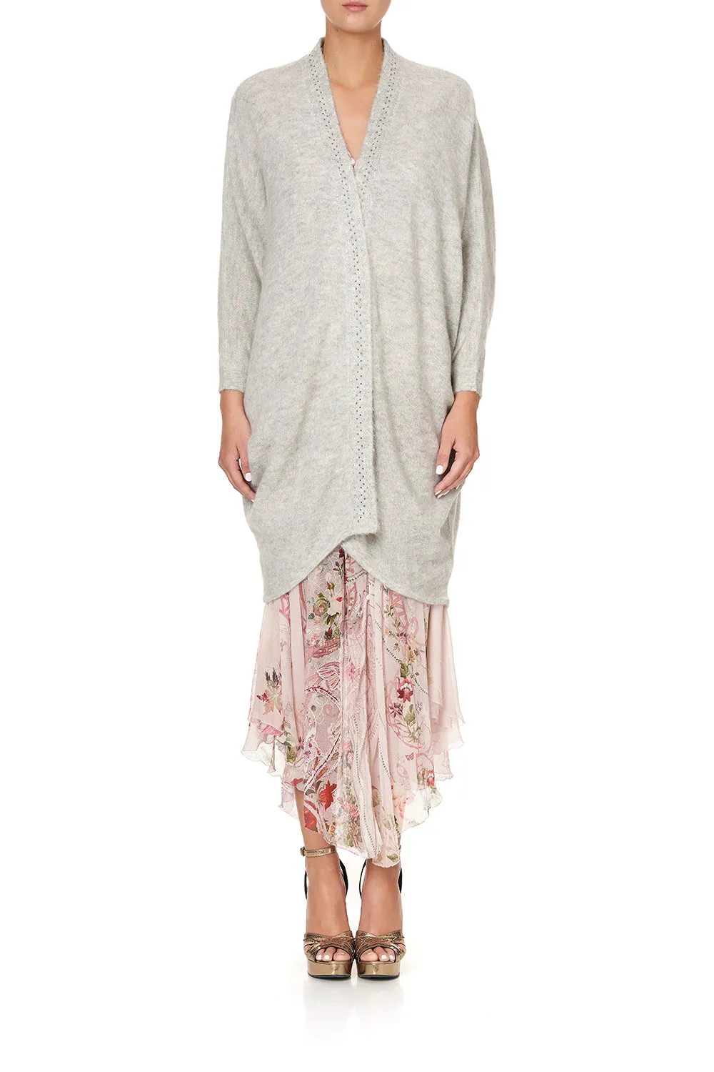 SOFT KNIT PONCHO WITH EMBROIDERY GREY ISTENANYA