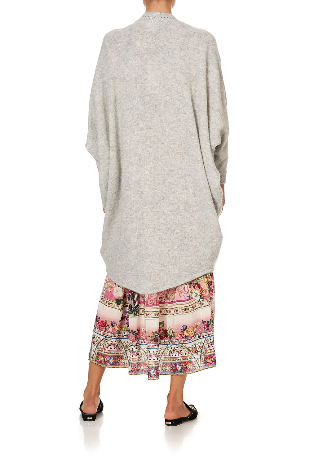 SOFT KNIT PONCHO WITH EMBROIDERY GREY ISTENANYA