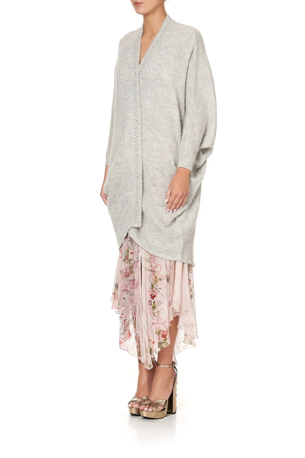 SOFT KNIT PONCHO WITH EMBROIDERY GREY ISTENANYA