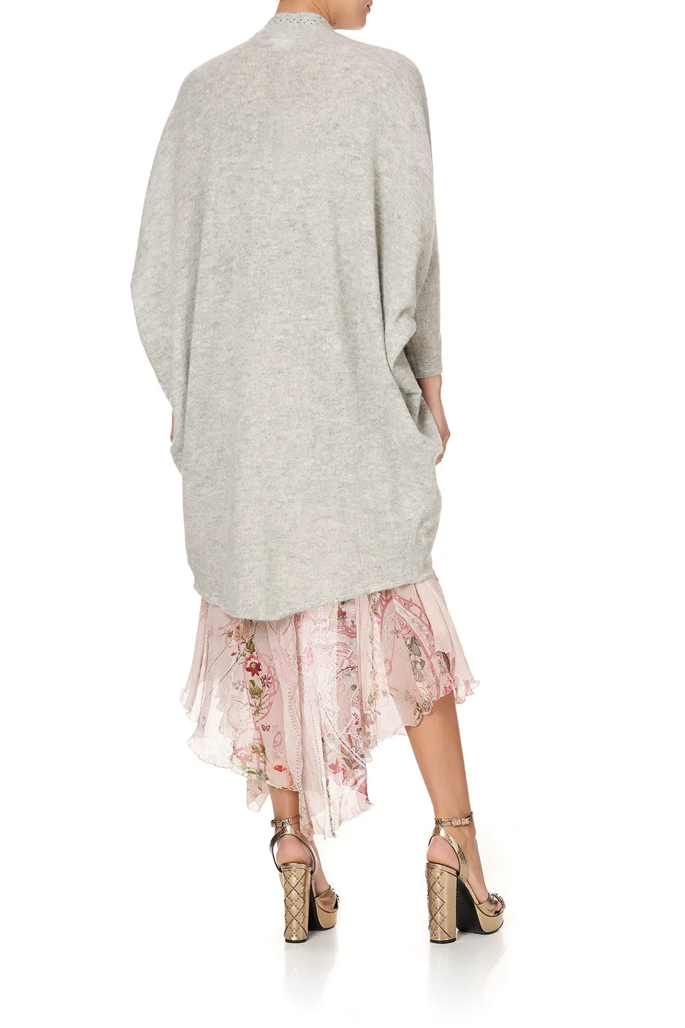 SOFT KNIT PONCHO WITH EMBROIDERY GREY ISTENANYA