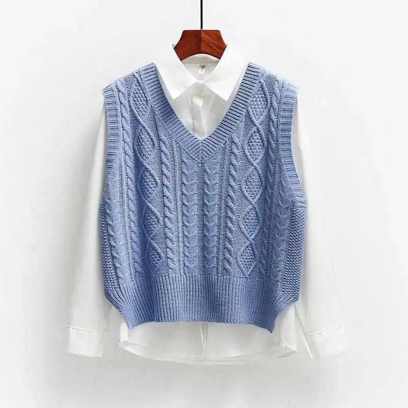 Solid Short Trendy Korean Knitted Vest