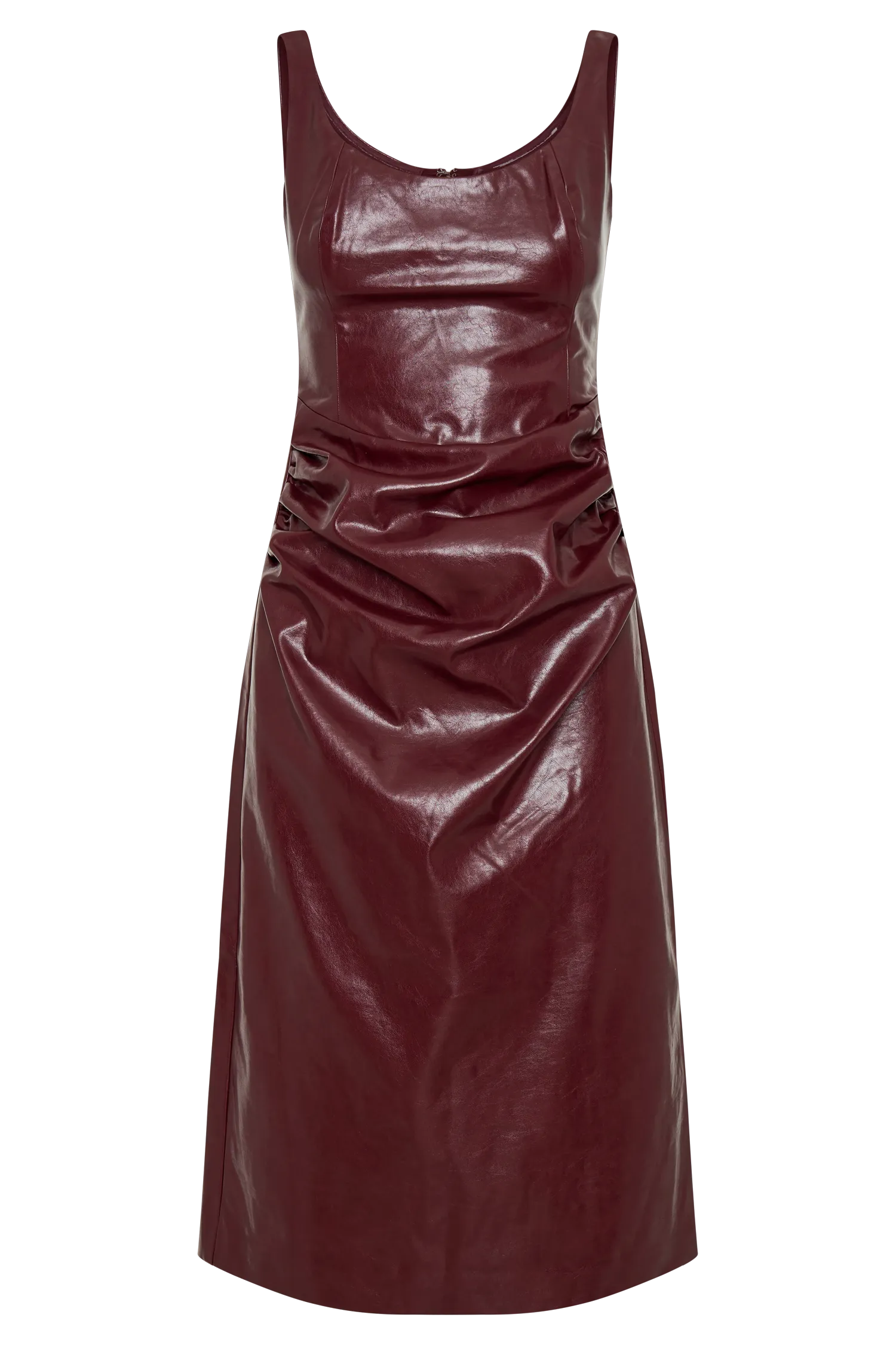 Sonia Faux Leather Midi Dress - Cherry Red