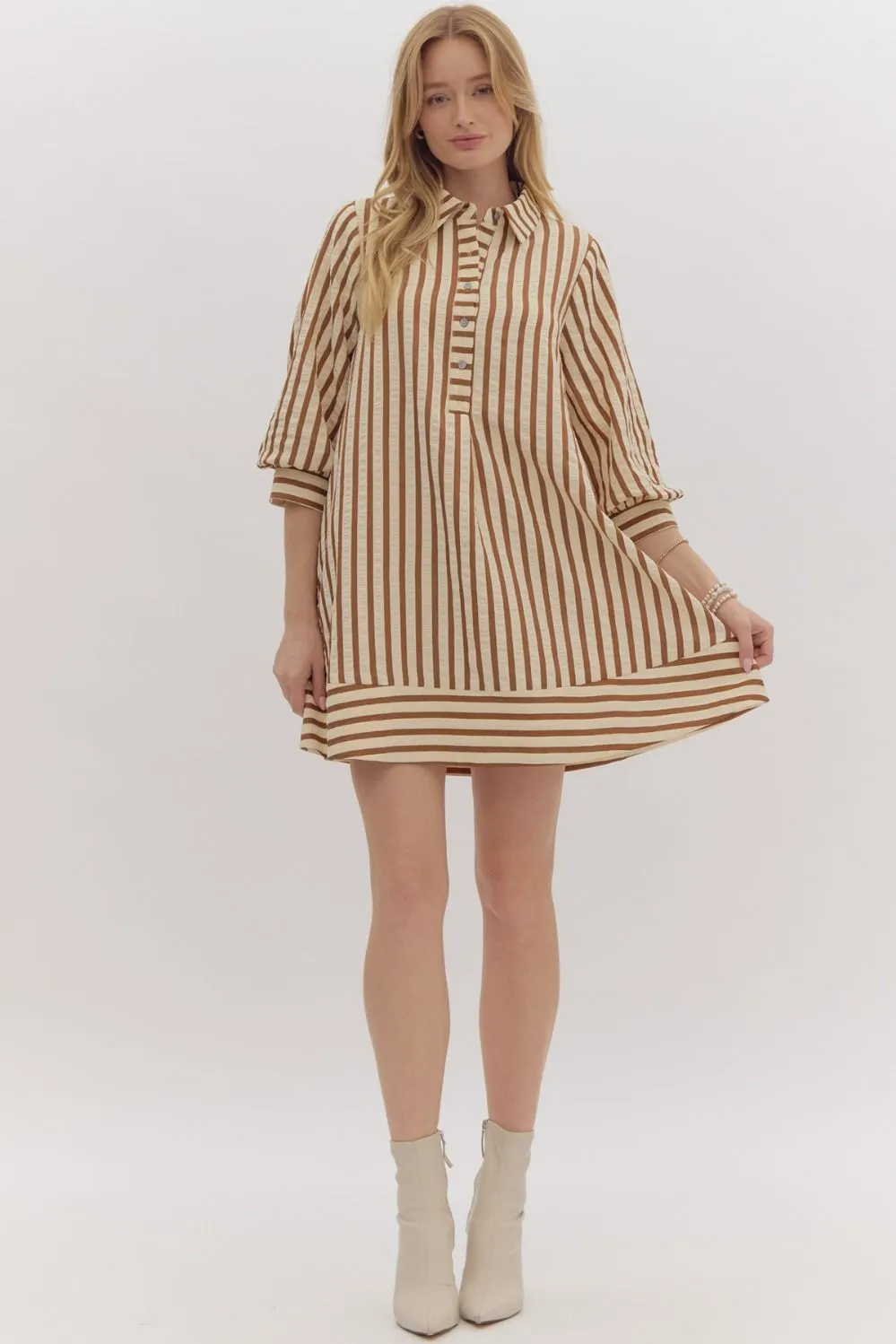 Striped Seersucker Pullover Mini Dress