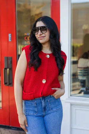 The Feeling Joyful Red Pocket Sweater Vest