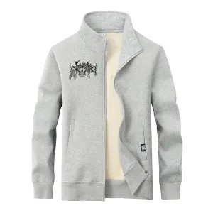 Three Wise Skull Stand Collar Zip Fleece Sherpa Cardigan