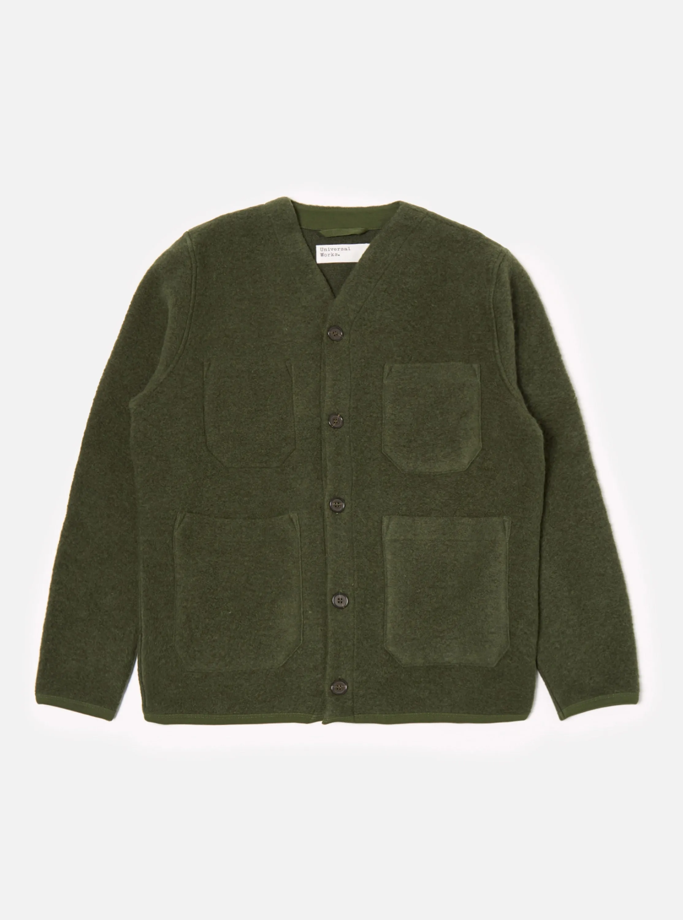 Universal Works Cardigan in Olive Wool Fleece