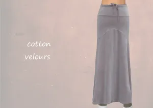 Velours maxi rok in zandloper lijn/velvet maxi skirt in hour glass design