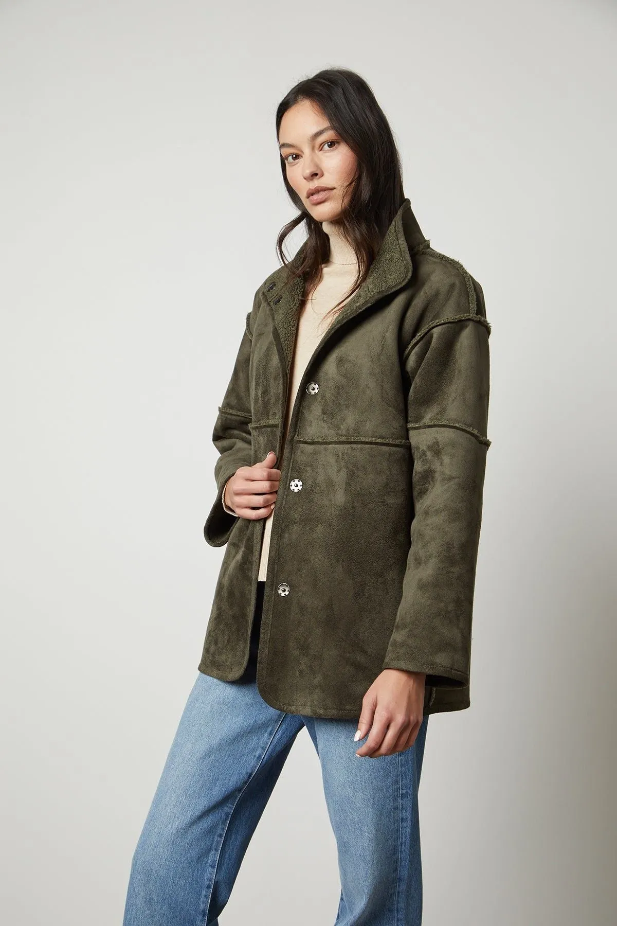 Velvet by Graham & Spencer Albany 03 Luxe Sherpa Reversible Jacket | Army | Clearance Final Sale