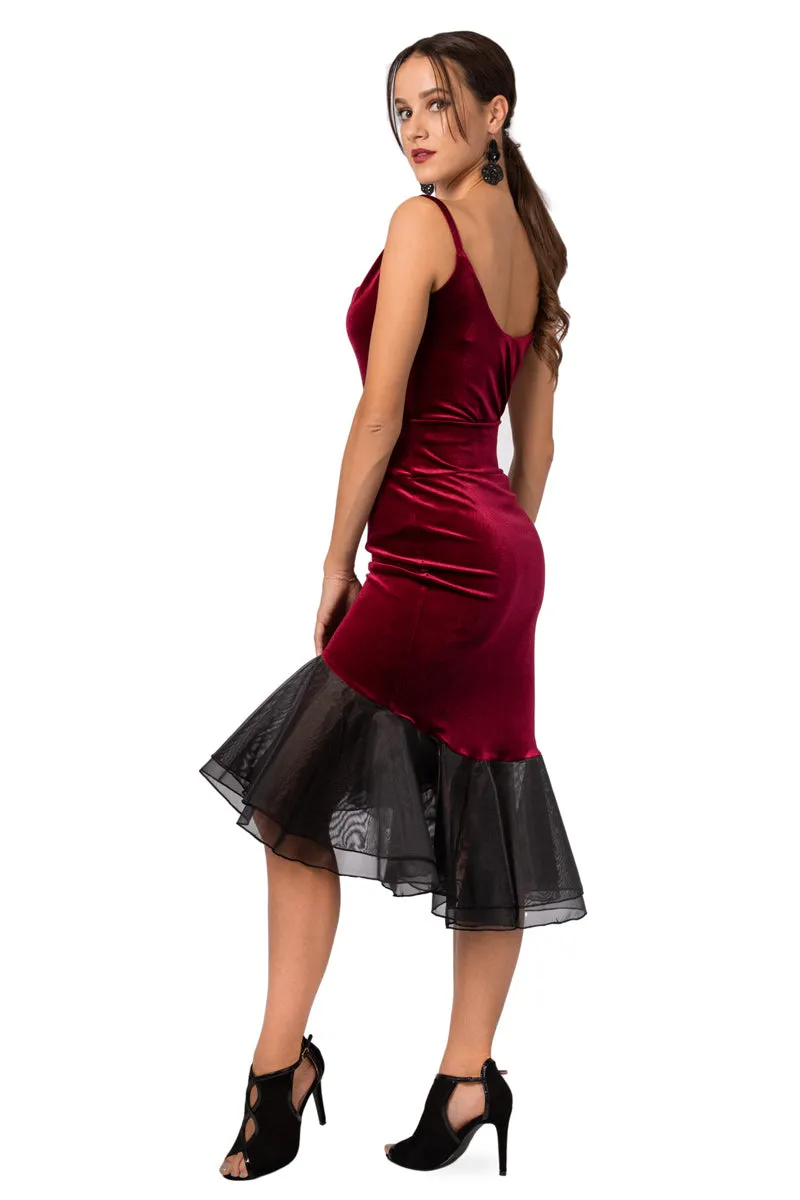 Velvet Skirt With Black Organza Ruffles