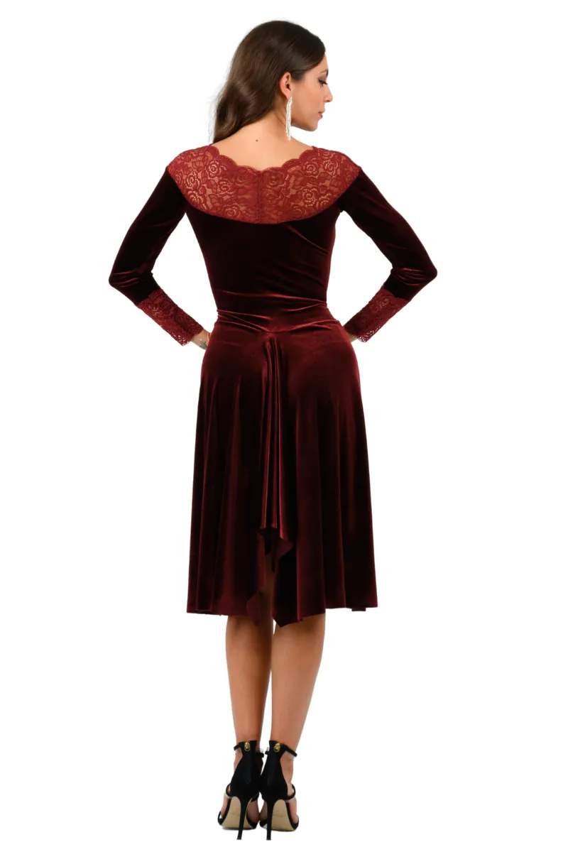 Velvet Tango Dress with Long Sleeves And Lace Details