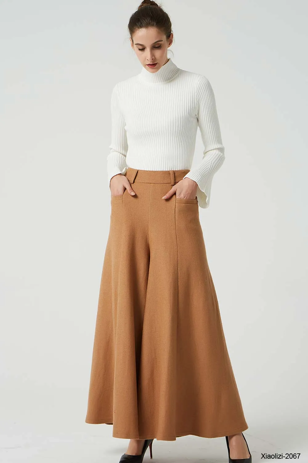 Winter pleated wide leg wool pant 2067