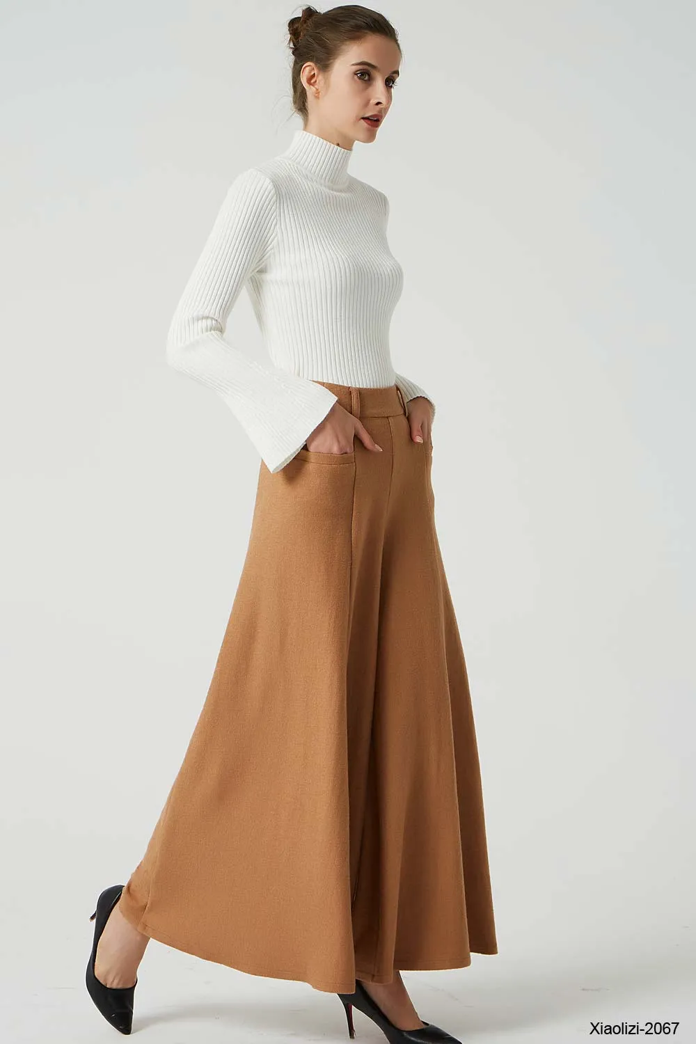 Winter pleated wide leg wool pant 2067