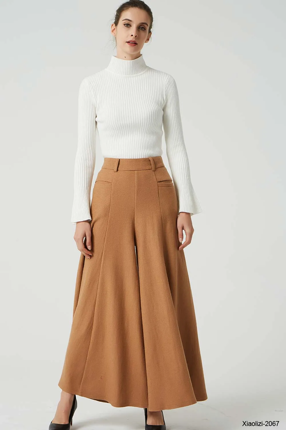 Winter pleated wide leg wool pant 2067