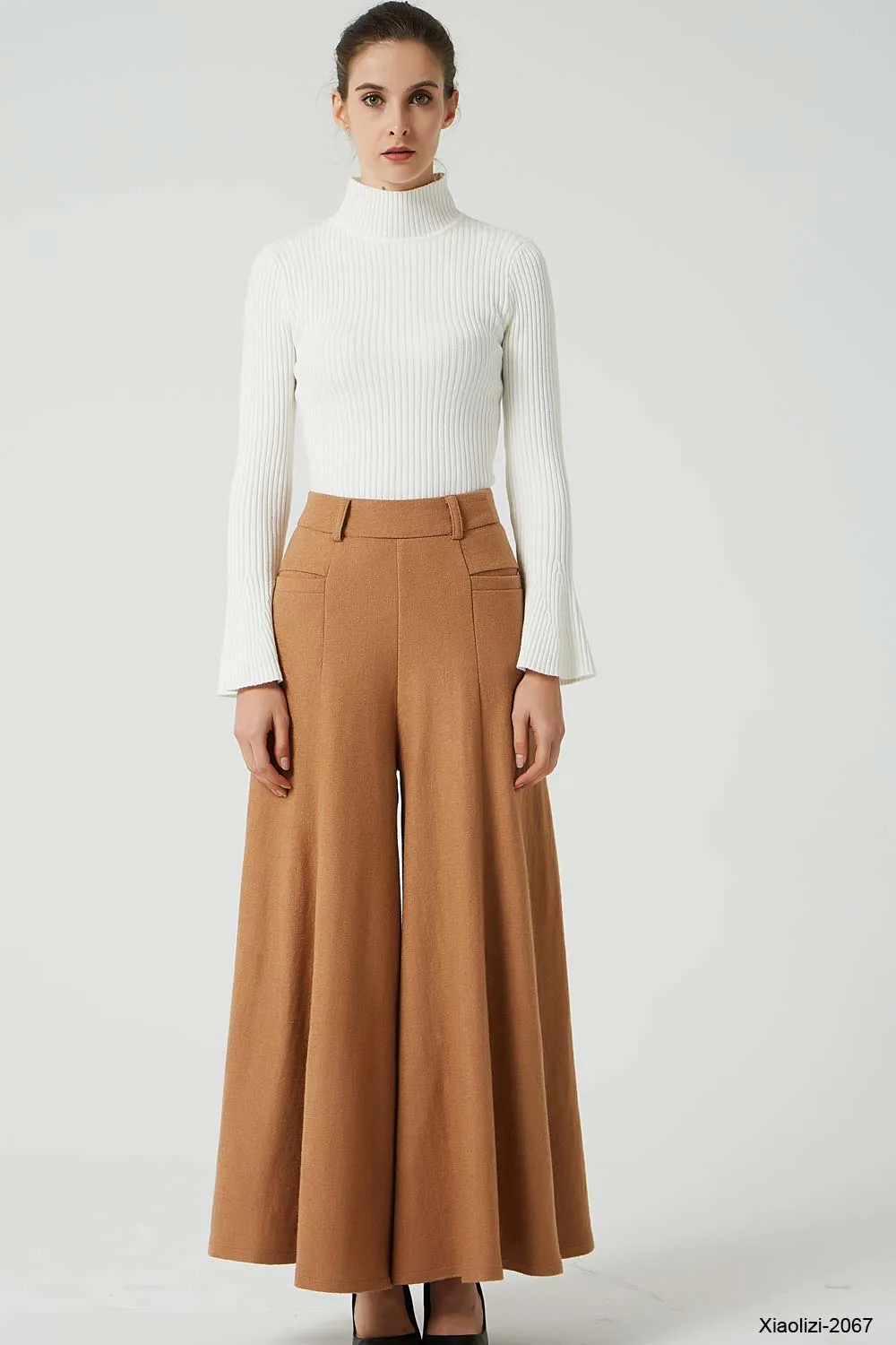 Winter pleated wide leg wool pant 2067