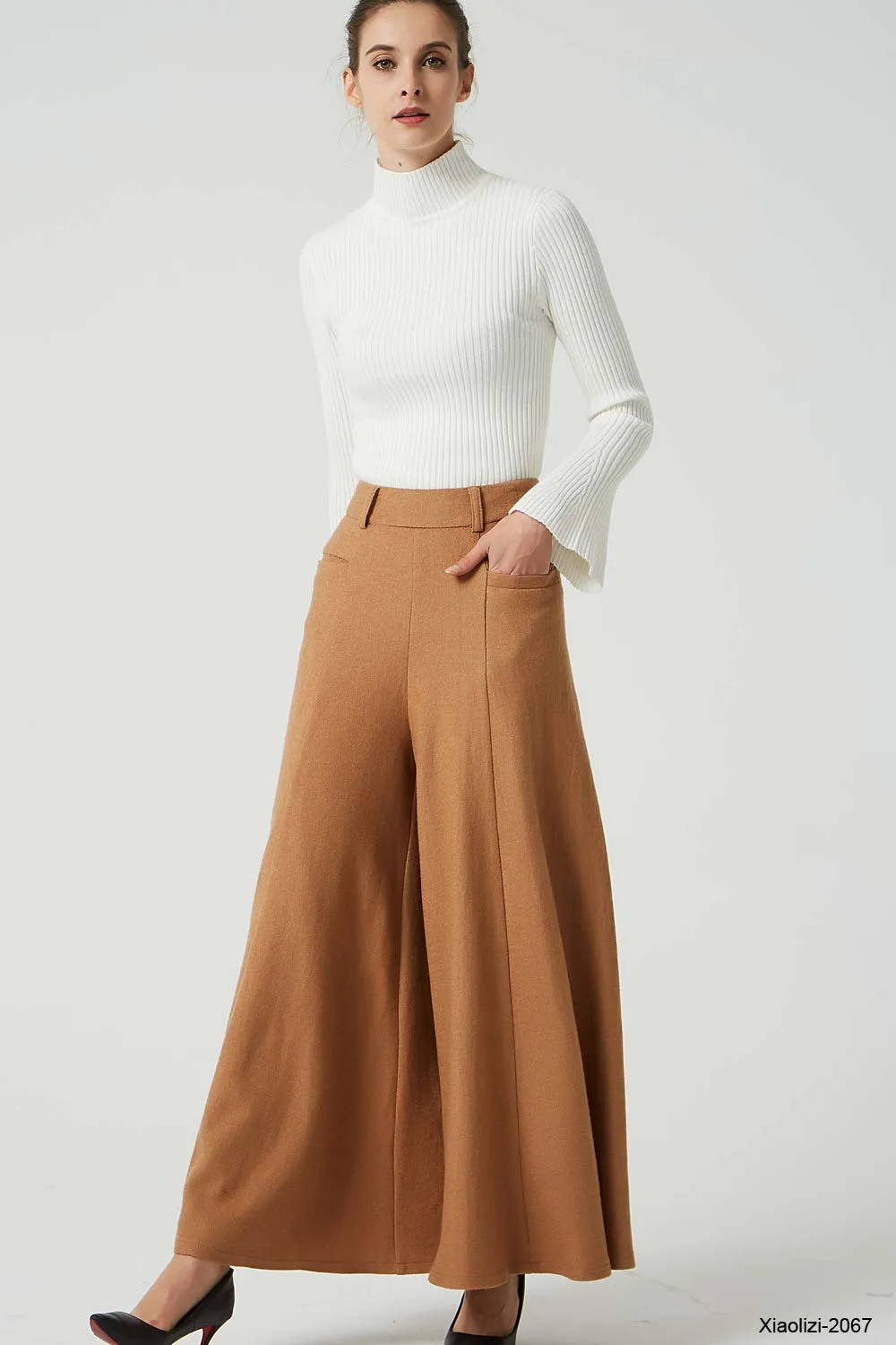 Winter pleated wide leg wool pant 2067