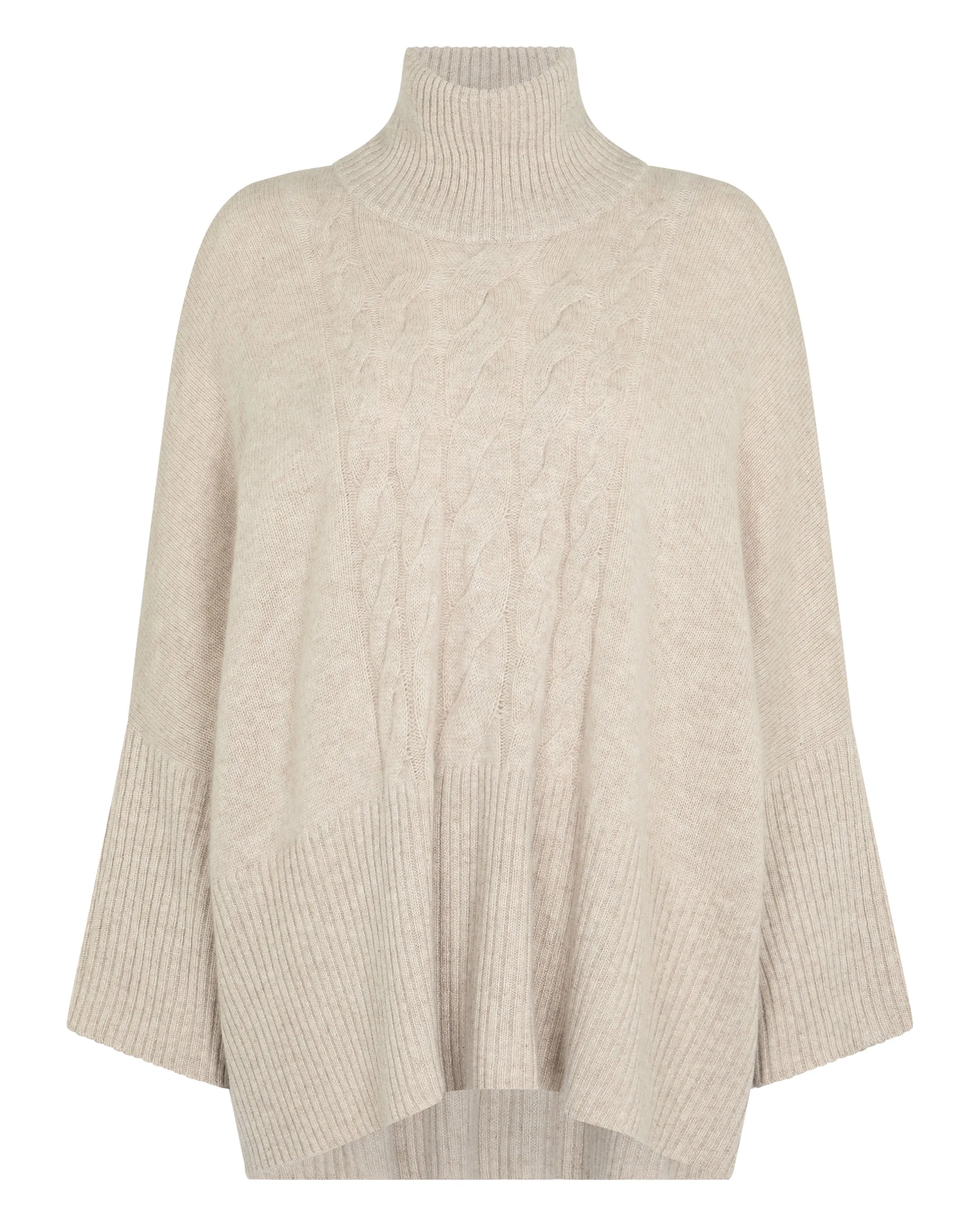 Women's Cable Cashmere Poncho Sand Brown