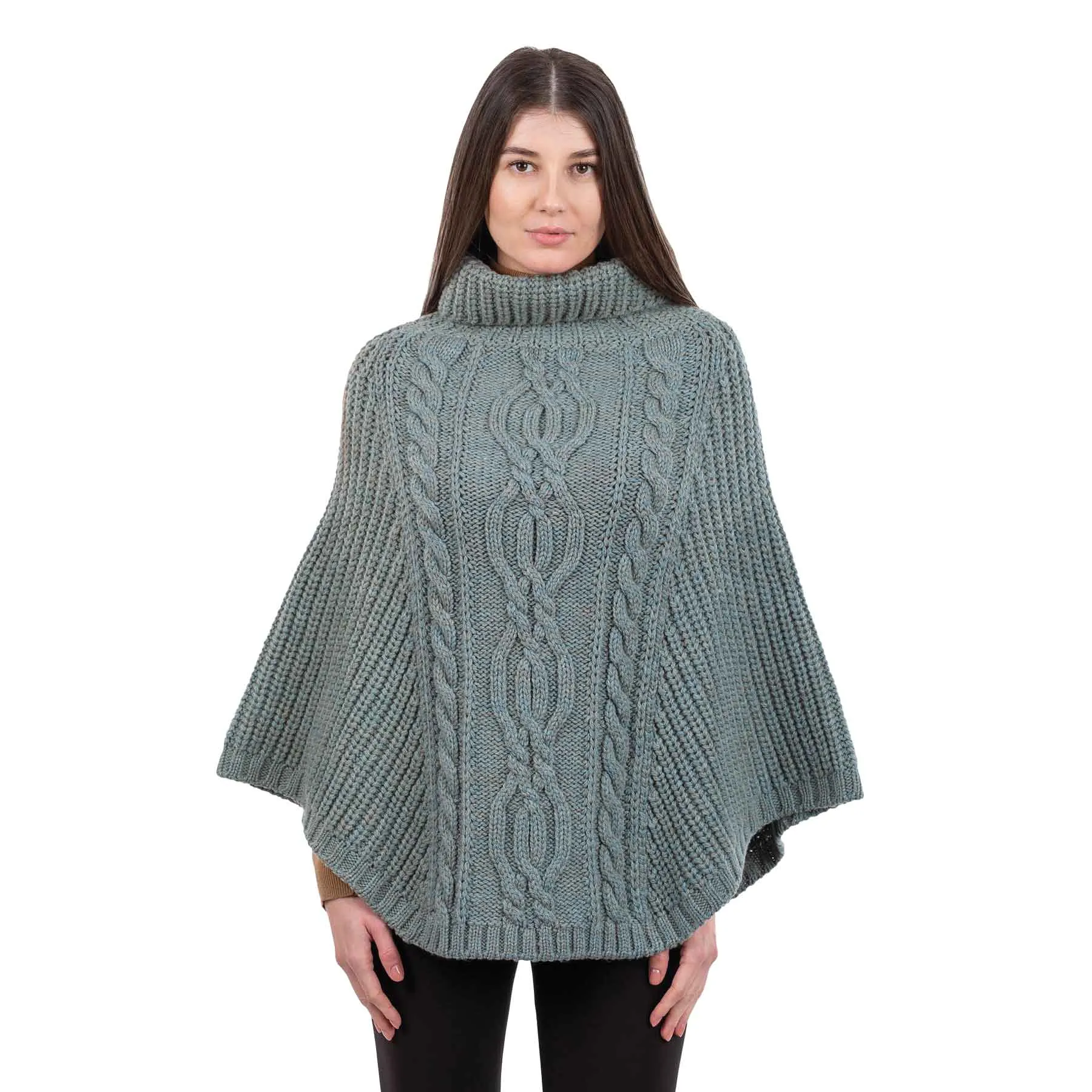 Women's Cable Knit Poncho, Skylight