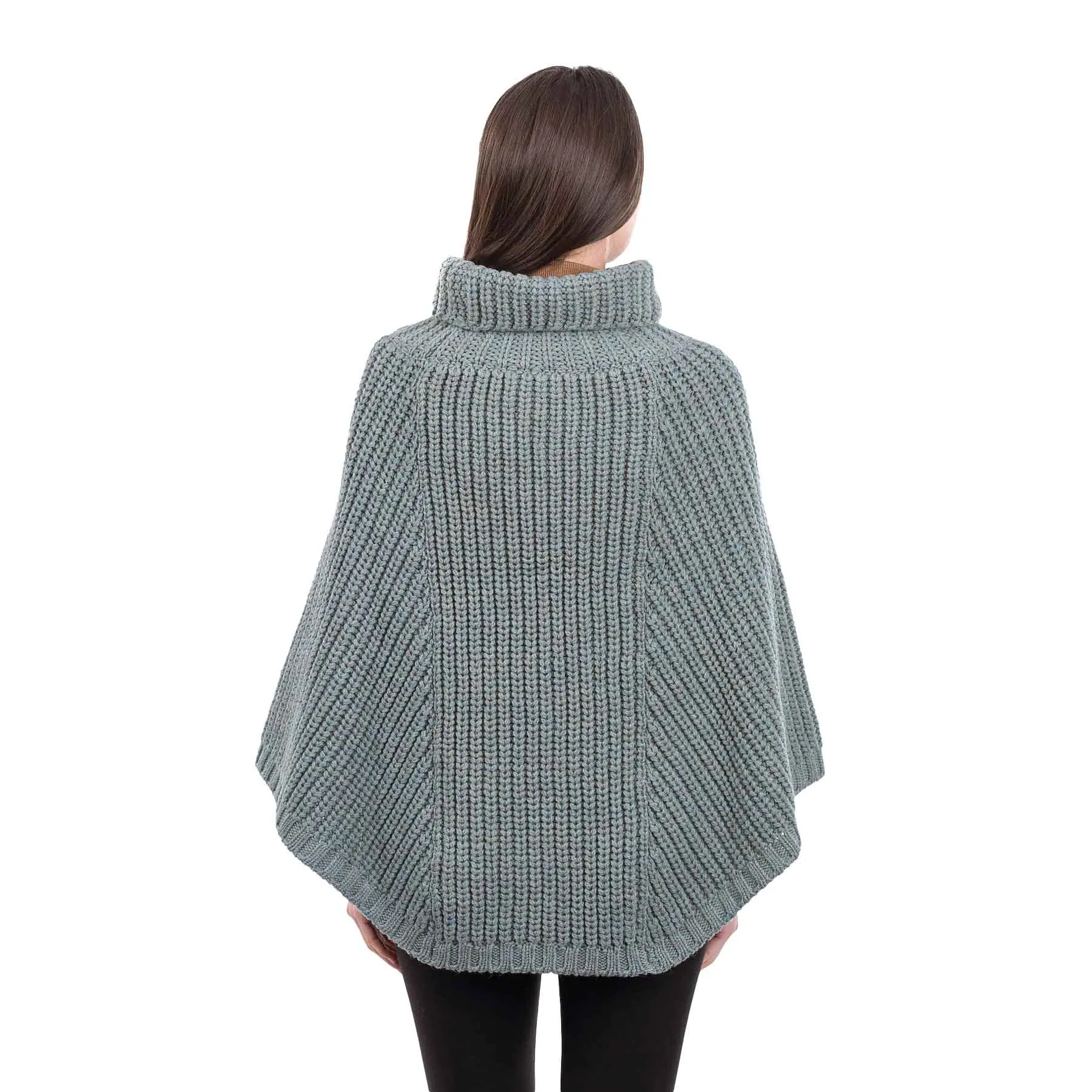 Women's Cable Knit Poncho, Skylight