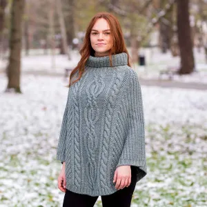 Women's Cable Knit Poncho, Skylight