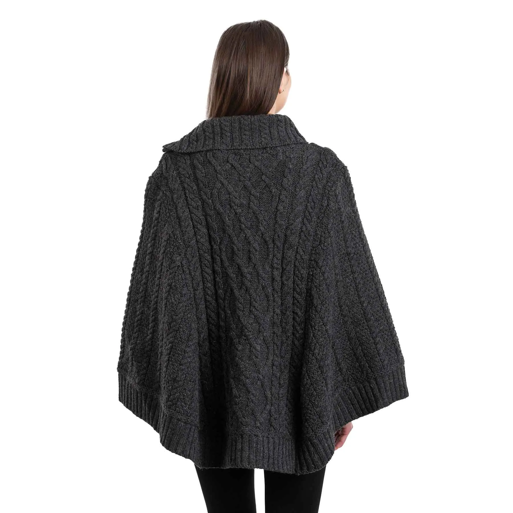 Women's Cowl Neck Zipper Poncho, Charcoal