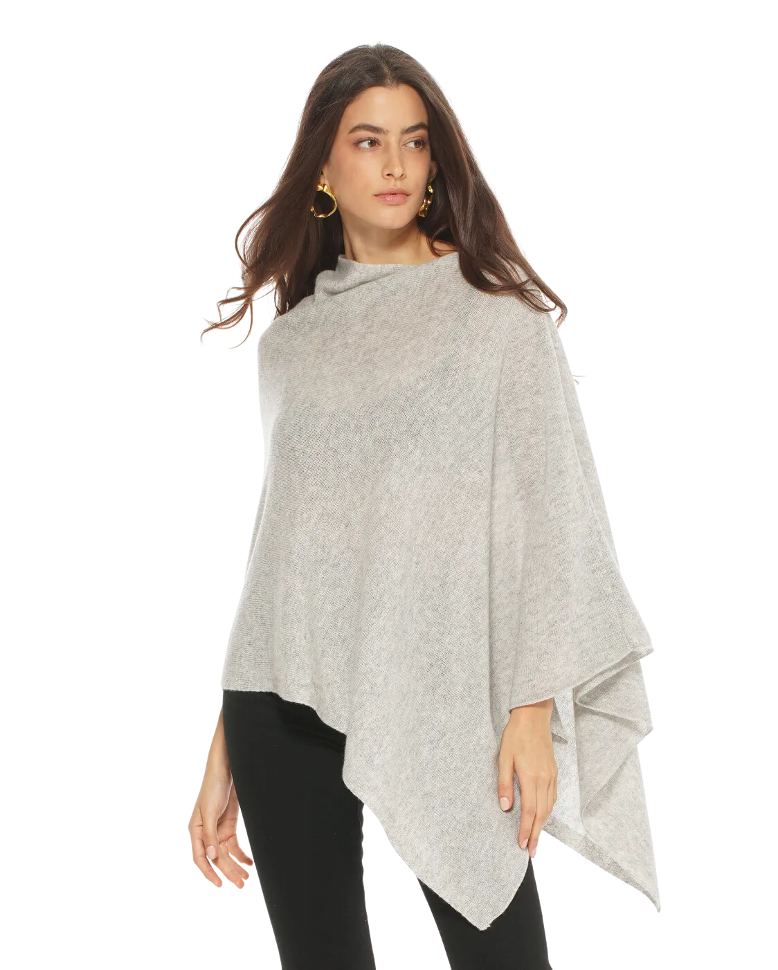 Women's Essential Pure Cashmere Poncho Light Grey