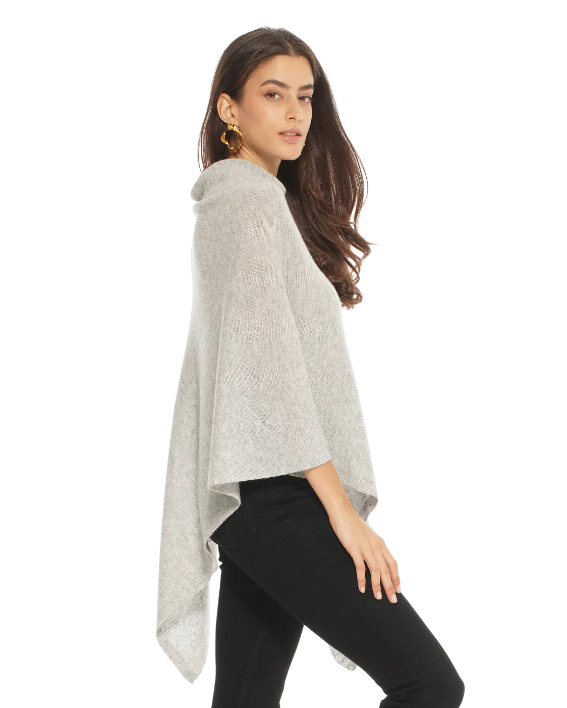 Women's Essential Pure Cashmere Poncho Light Grey