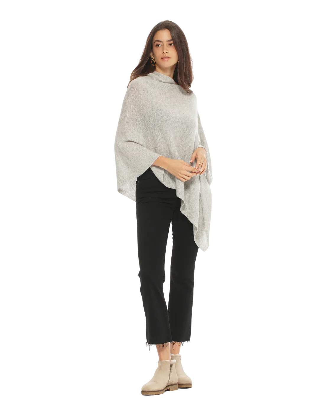 Women's Essential Pure Cashmere Poncho Light Grey