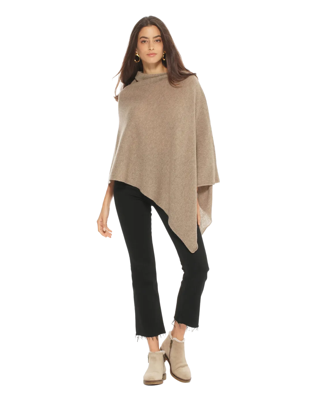 Women's Essential Pure Cashmere Poncho Taupe