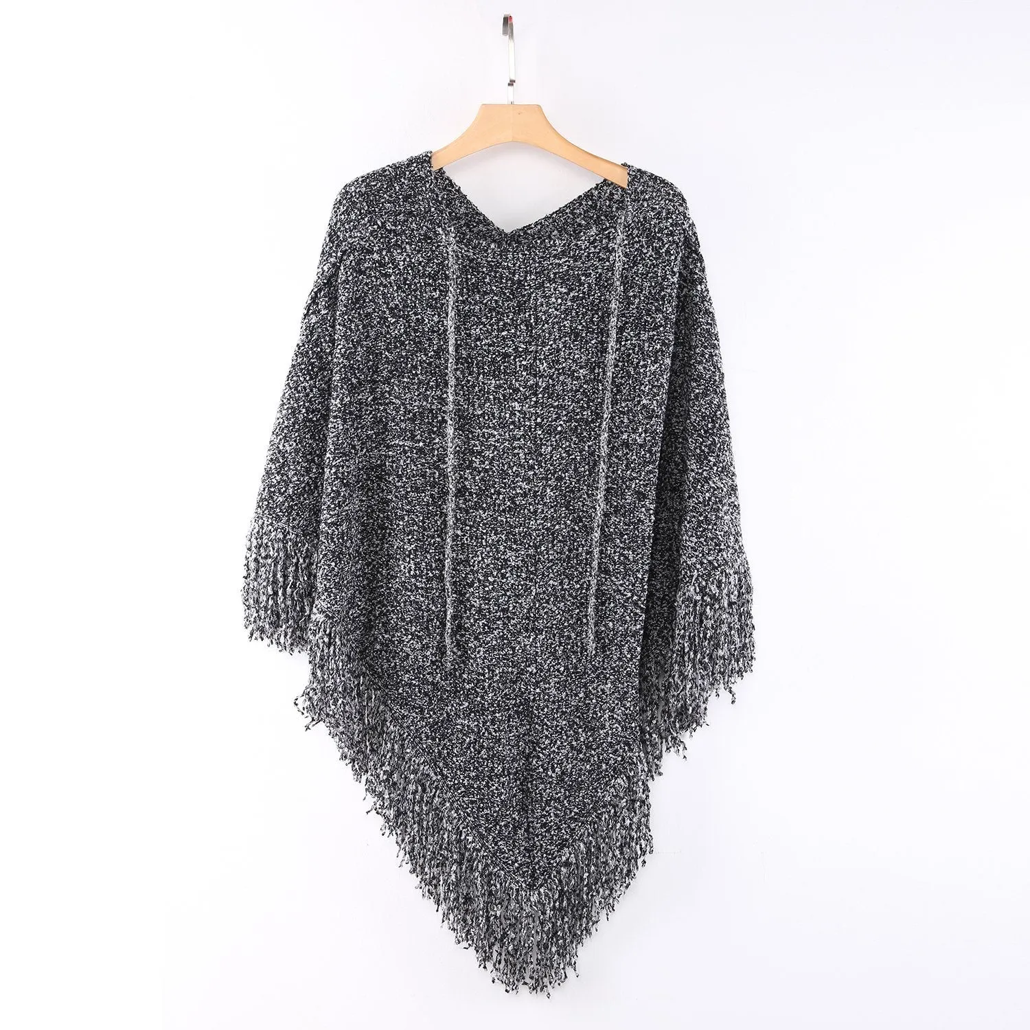 Women's Knitted Poncho Gray with Tassels CAR103