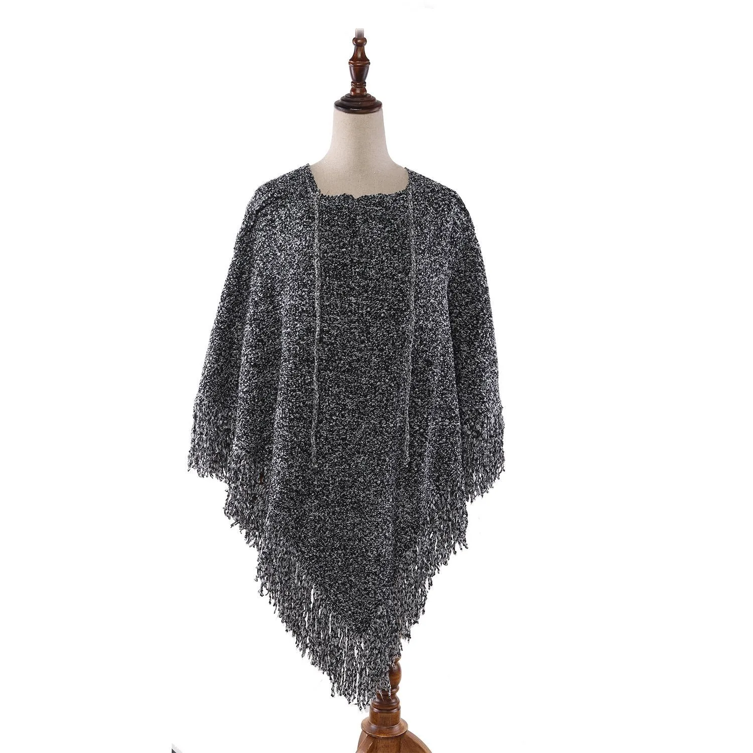 Women's Knitted Poncho Gray with Tassels CAR103