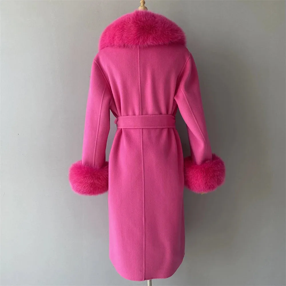 Women's Luxury Wool Coat with Designer Fur