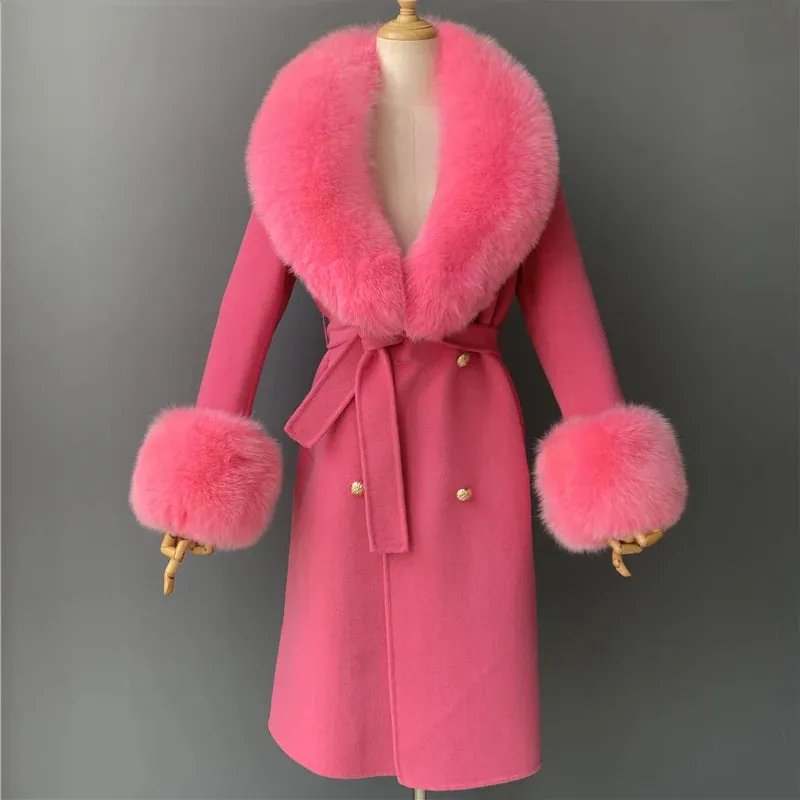 Women's Luxury Wool Coat with Designer Fur