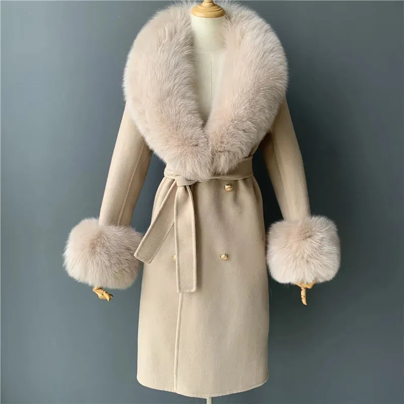 Women's Luxury Wool Coat with Designer Fur