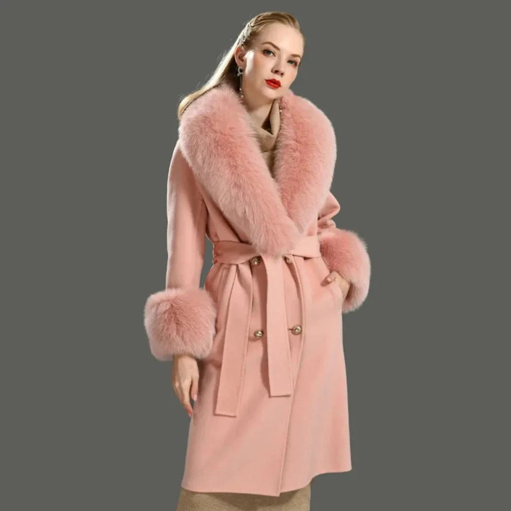 Women's Luxury Wool Coat with Designer Fur