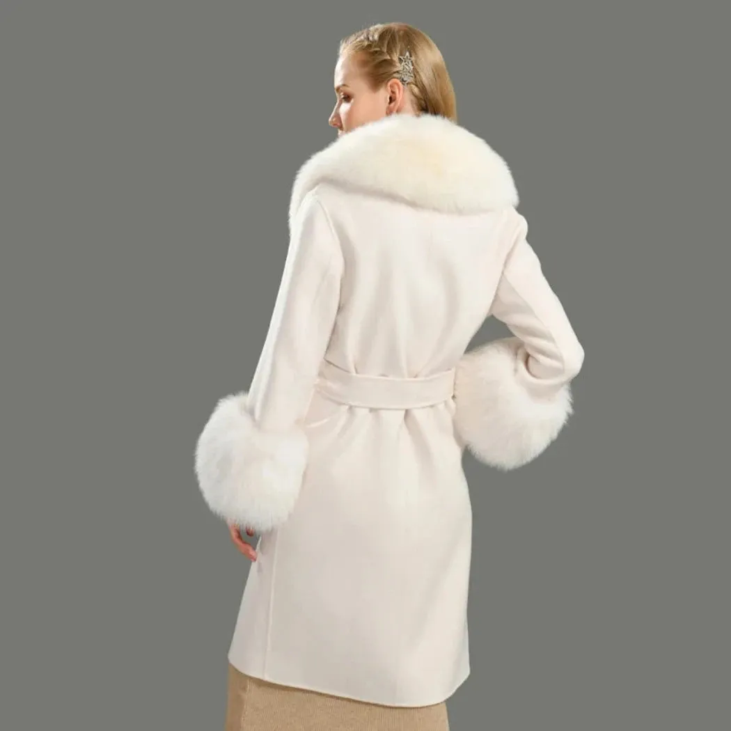 Women's Luxury Wool Coat with Designer Fur