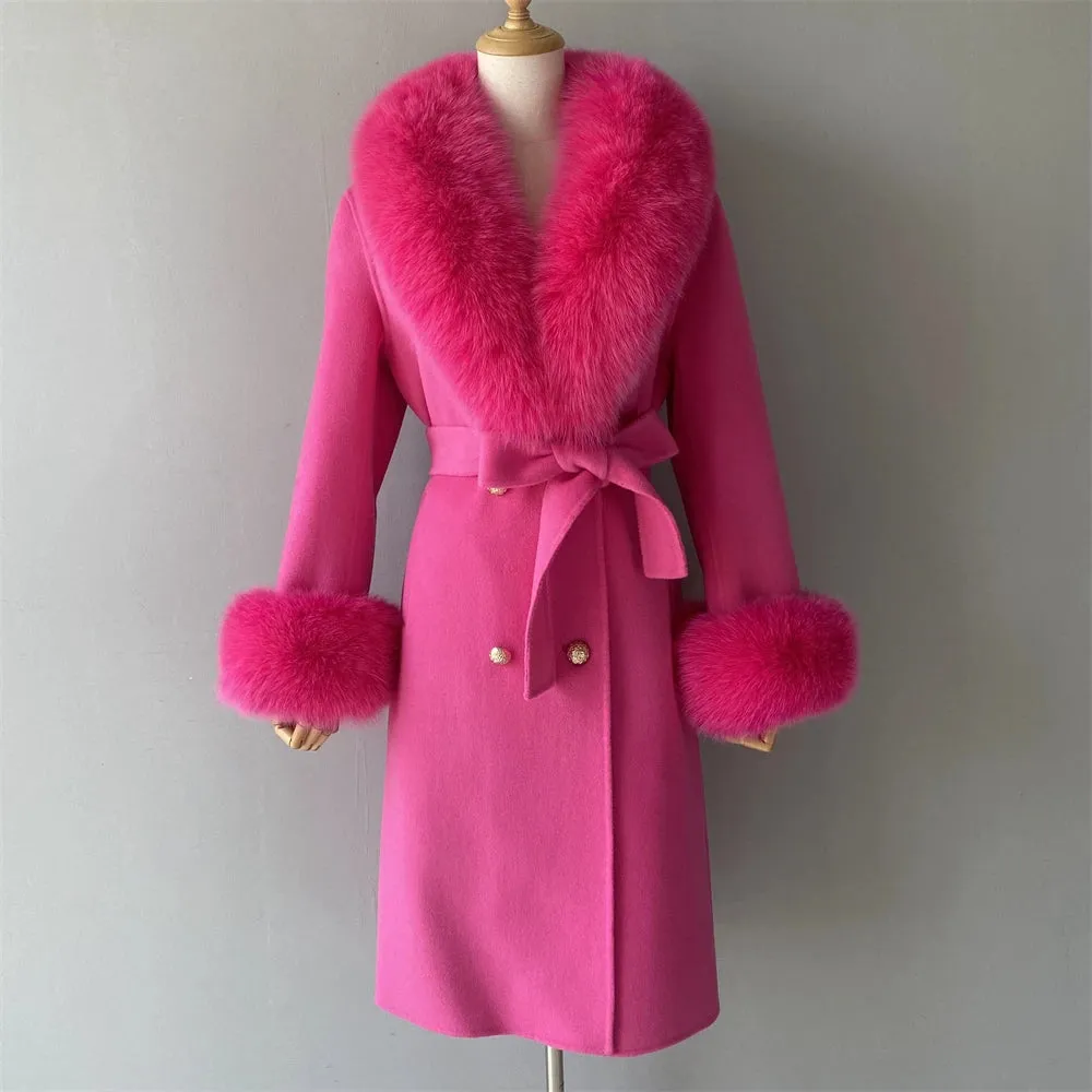 Women's Luxury Wool Coat with Designer Fur