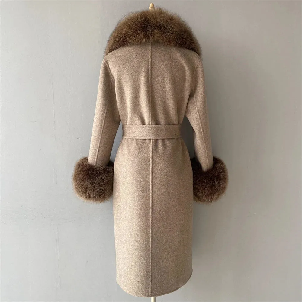 Women's Luxury Wool Coat with Designer Fur