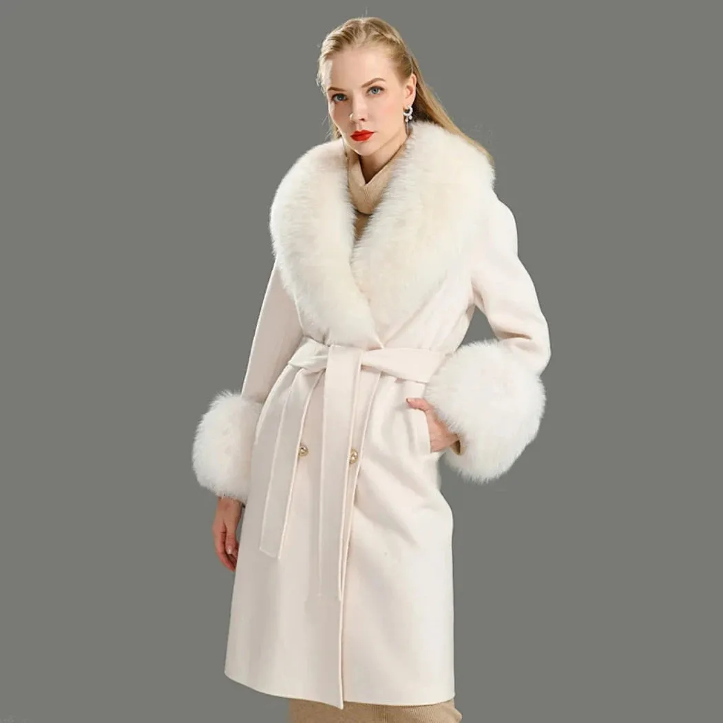 Women's Luxury Wool Coat with Designer Fur