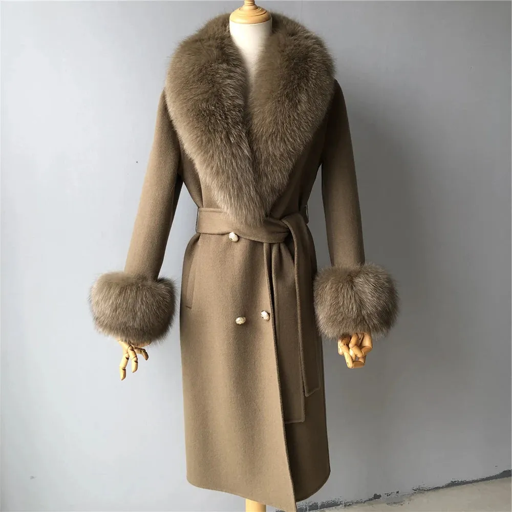 Women's Luxury Wool Coat with Designer Fur