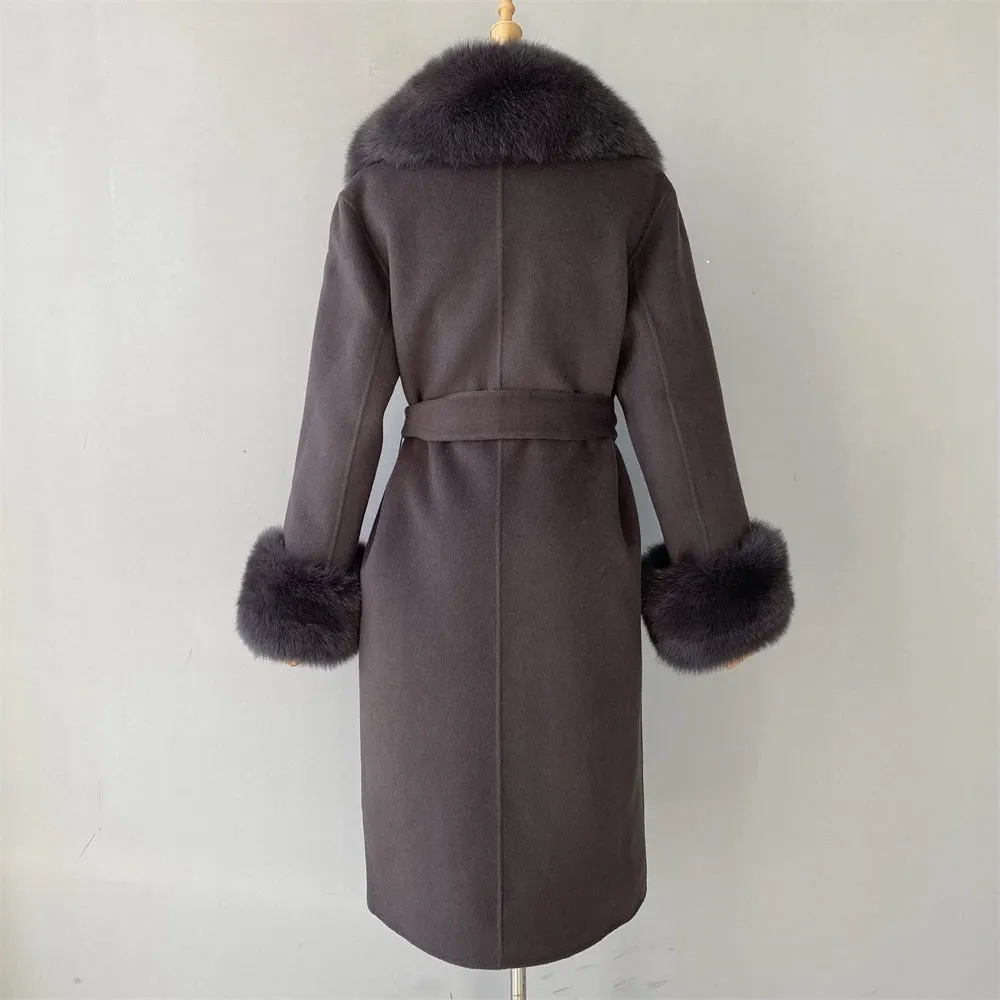 Women's Luxury Wool Coat with Designer Fur