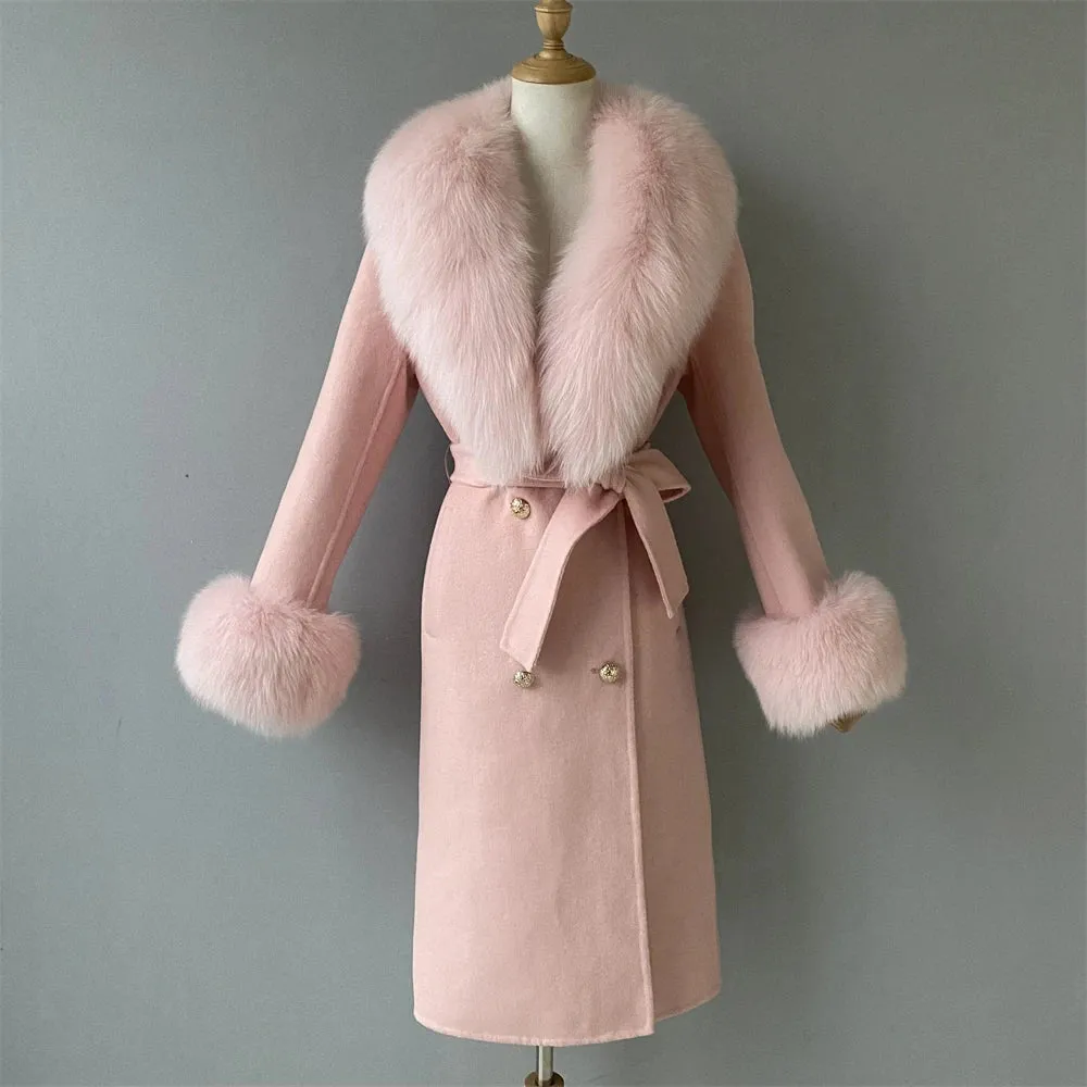 Women's Luxury Wool Coat with Designer Fur