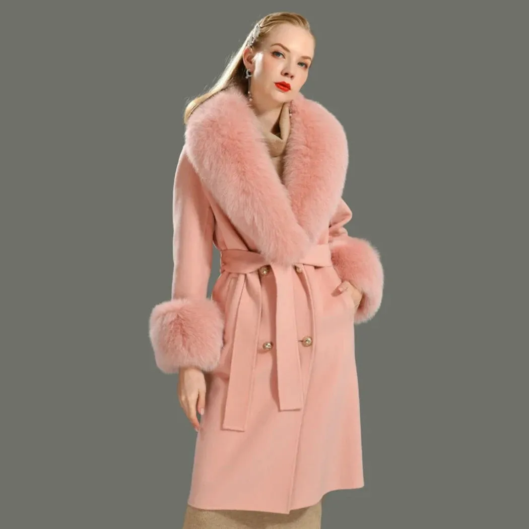 Women's Luxury Wool Coat with Designer Fur