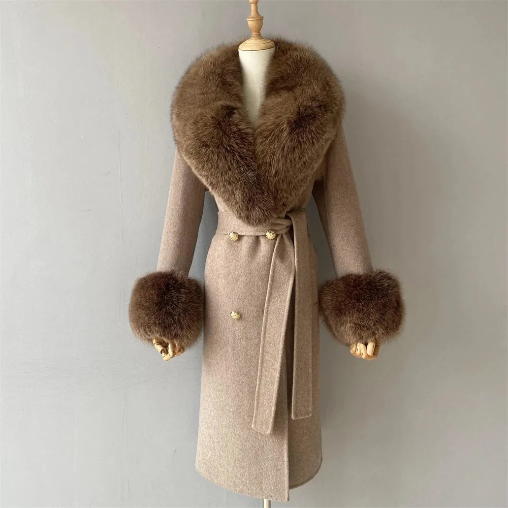 Women's Luxury Wool Coat with Designer Fur