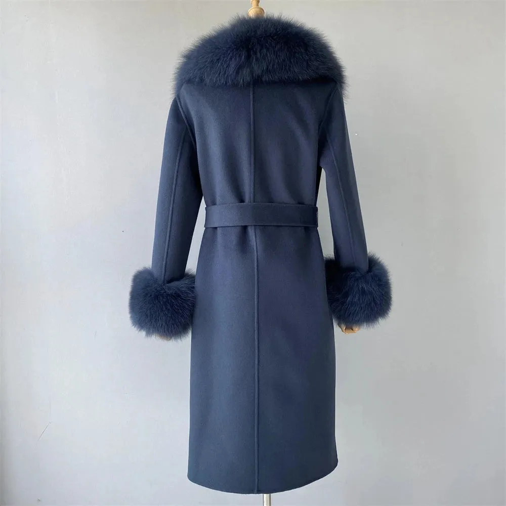 Women's Luxury Wool Coat with Designer Fur