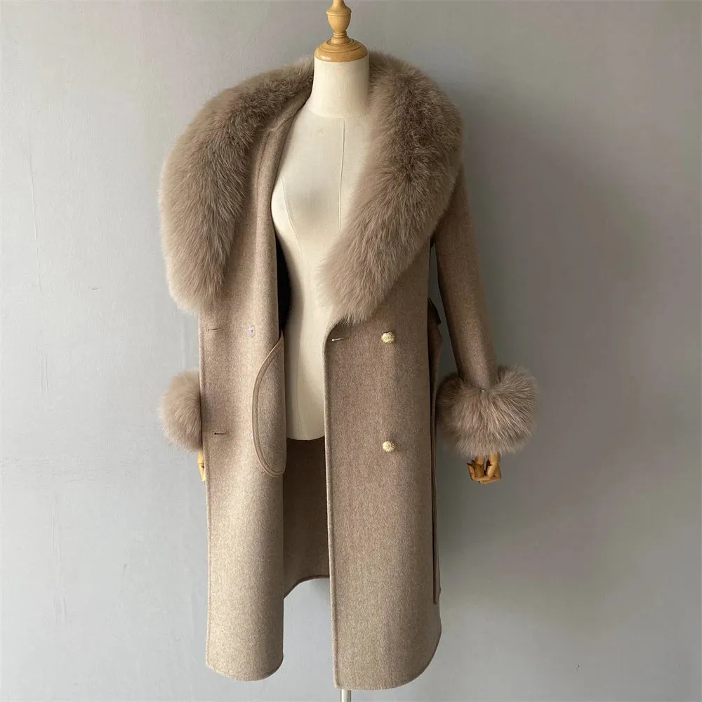 Women's Luxury Wool Coat with Designer Fur