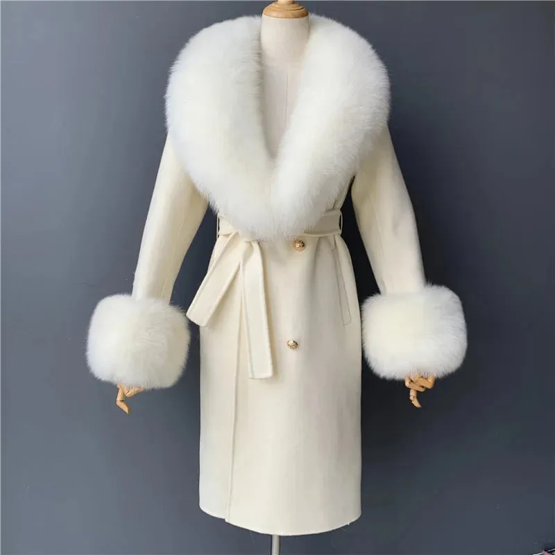 Women's Luxury Wool Coat with Designer Fur