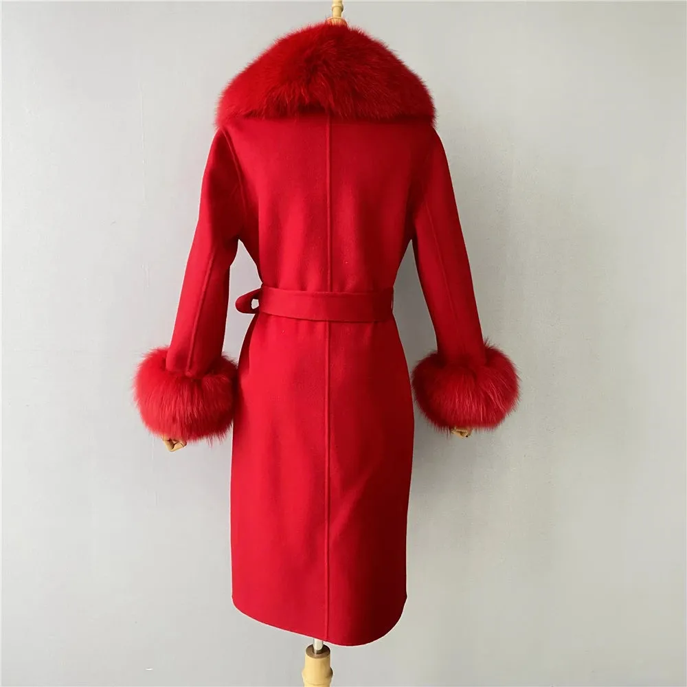 Women's Luxury Wool Coat with Designer Fur