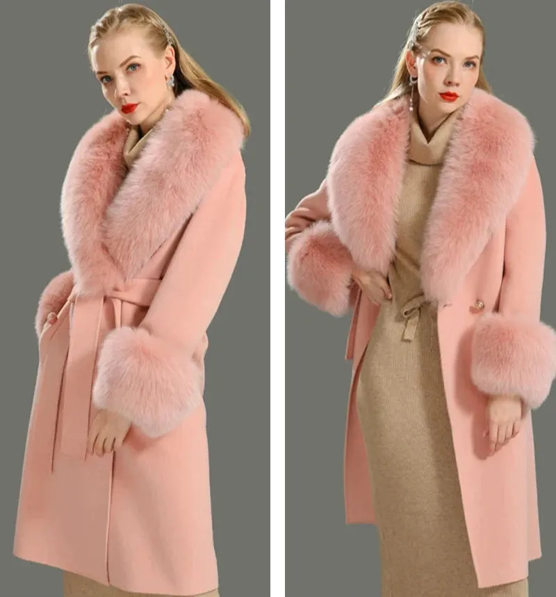 Women's Luxury Wool Coat with Designer Fur